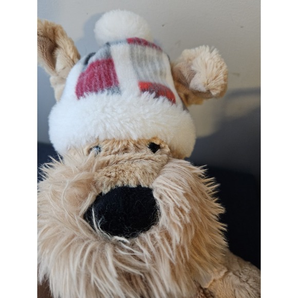 Gentle Treasures Terrier Dog Plush Weighted Brown Sitting Plaid Hat Scarf Feet‎ - Picture 4 of 8